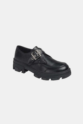 Black Buckled Platform Lug Sole Loafers – Edgy & Elevated